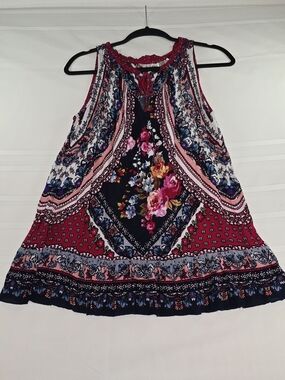 Forbidden Los Angeles Floral sleeveless bohemian tunic top
